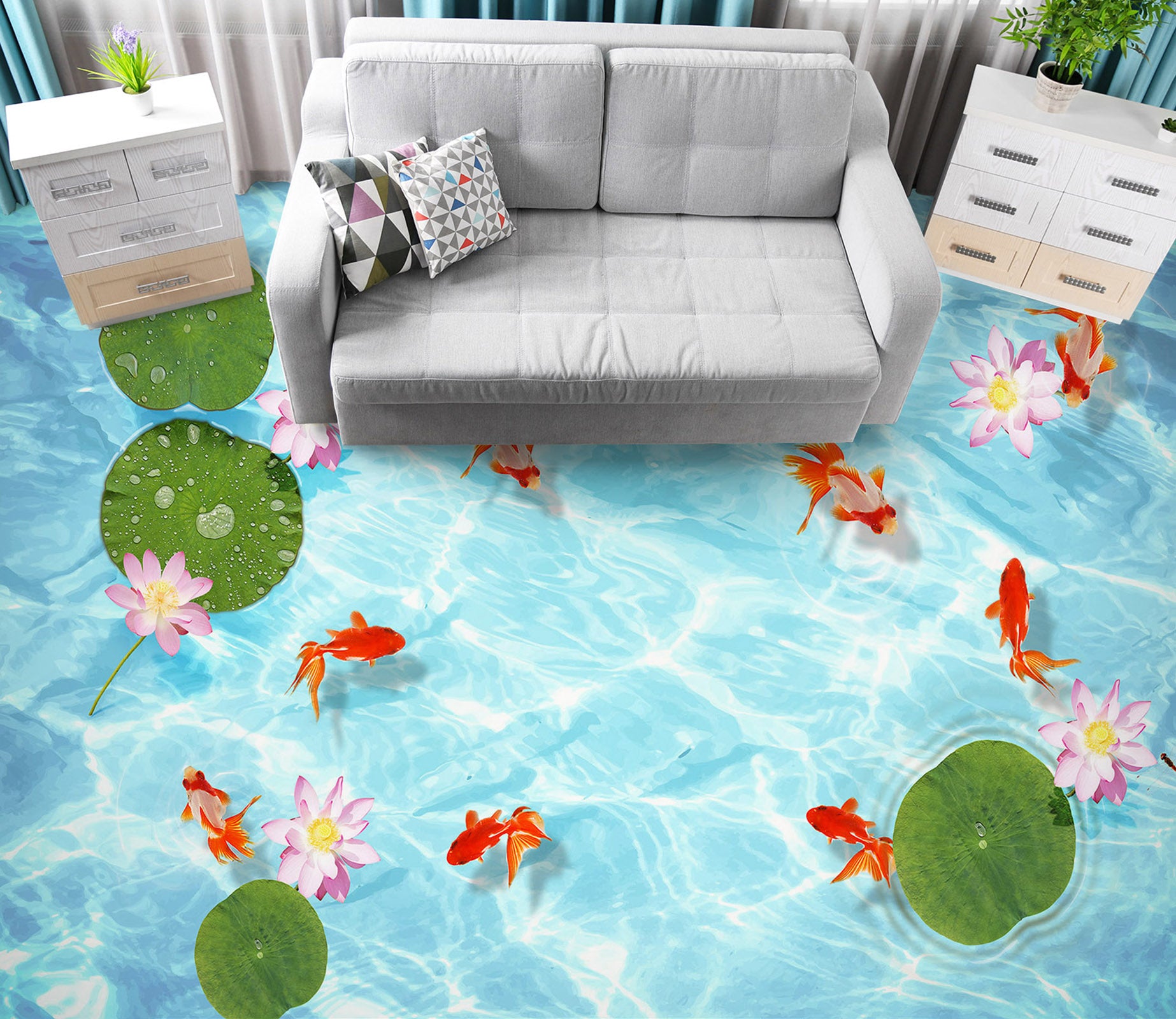 3D Lotus And Goldfish 229 Floor Mural  Wallpaper Murals Rug & Mat Print Epoxy waterproof bath floor