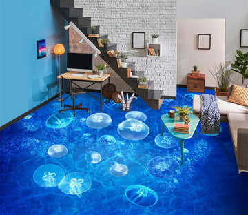 3D Blue Jellyfish 135 Floor Mural  Wallpaper Murals Rug & Mat Print Epoxy waterproof bath floor