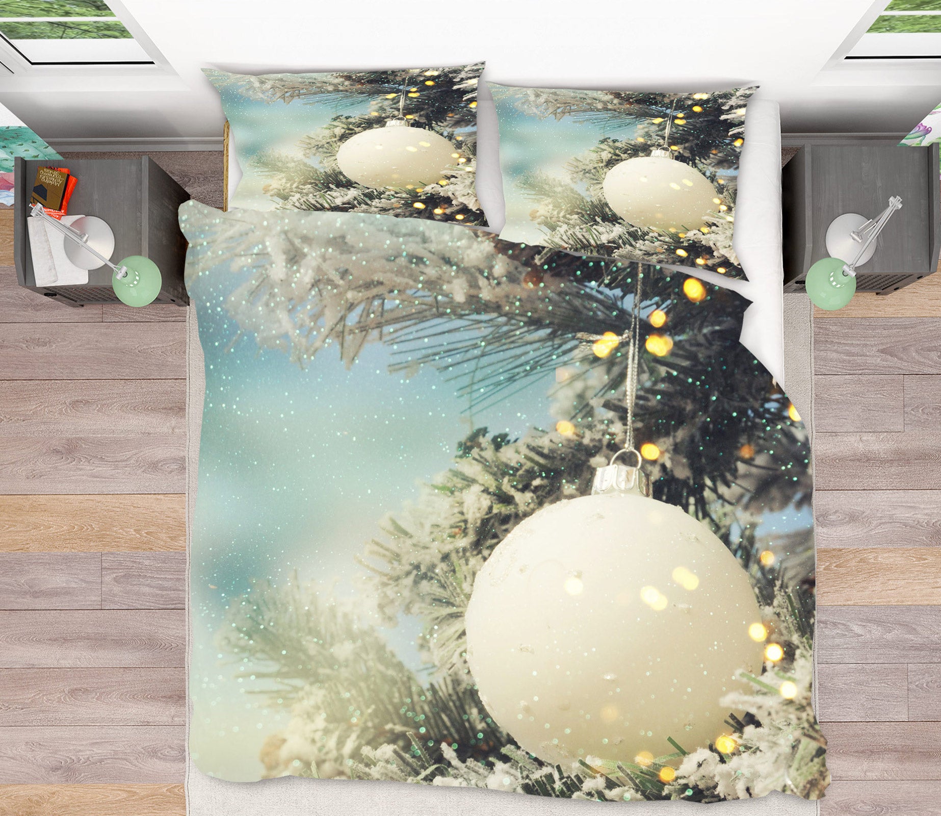 3D White Ball 52133 Christmas Quilt Duvet Cover Xmas Bed Pillowcases