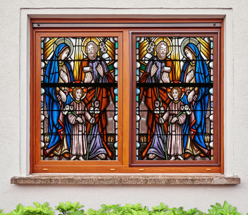 3D Saint's Family 111 Window Film Print Sticker Cling Stained Glass UV Block