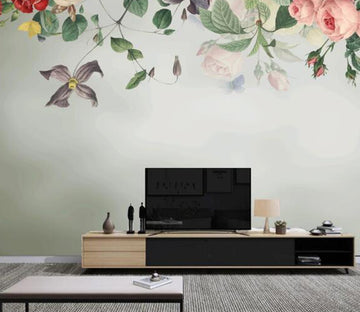 3D Pink Rose Leaves WC1405 Wall Murals
