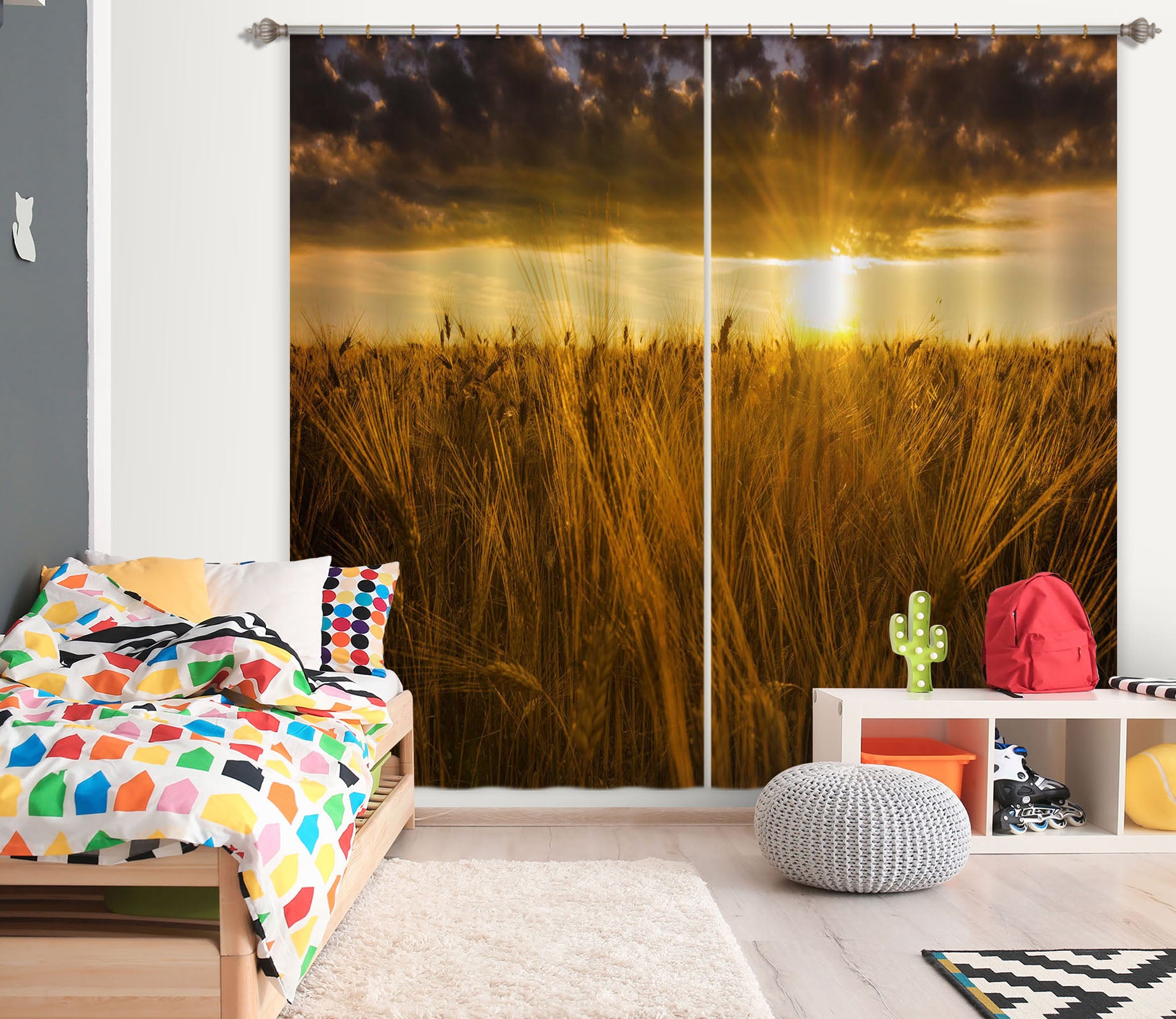 3D Sunset Grass 086 Marco Carmassi Curtain Curtains Drapes