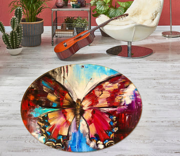 3D Red Painted Butterfly 852 Skromova Marina Rug Round Non Slip Rug Mat
