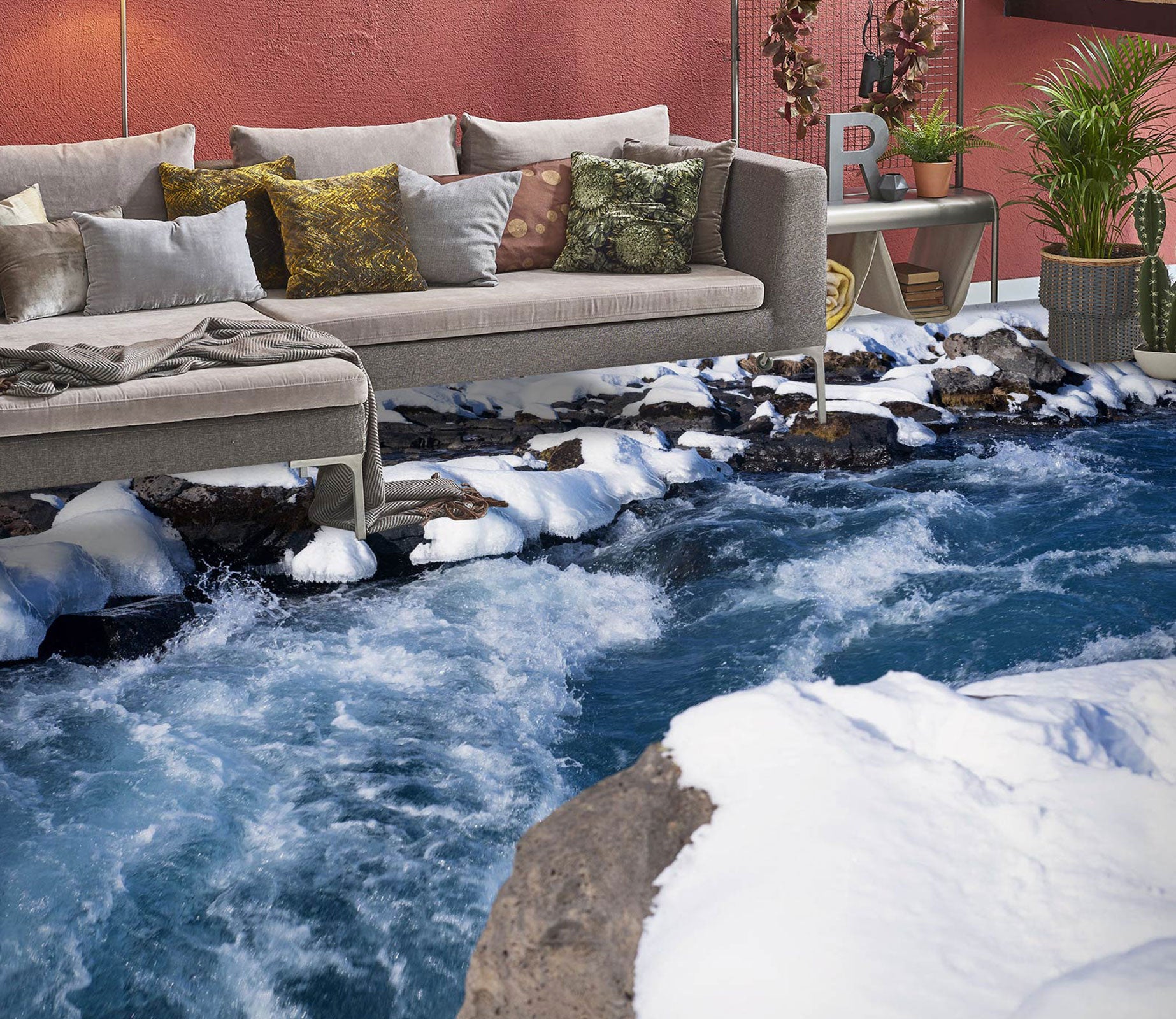 3D White Snow And Blue River 1073 Floor Mural  Wallpaper Murals Self-Adhesive Removable Print Epoxy