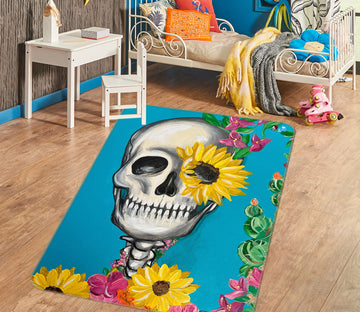 3D Skull Sunflower 8223 Jacqueline Reynoso Rug Non Slip Rug Mat