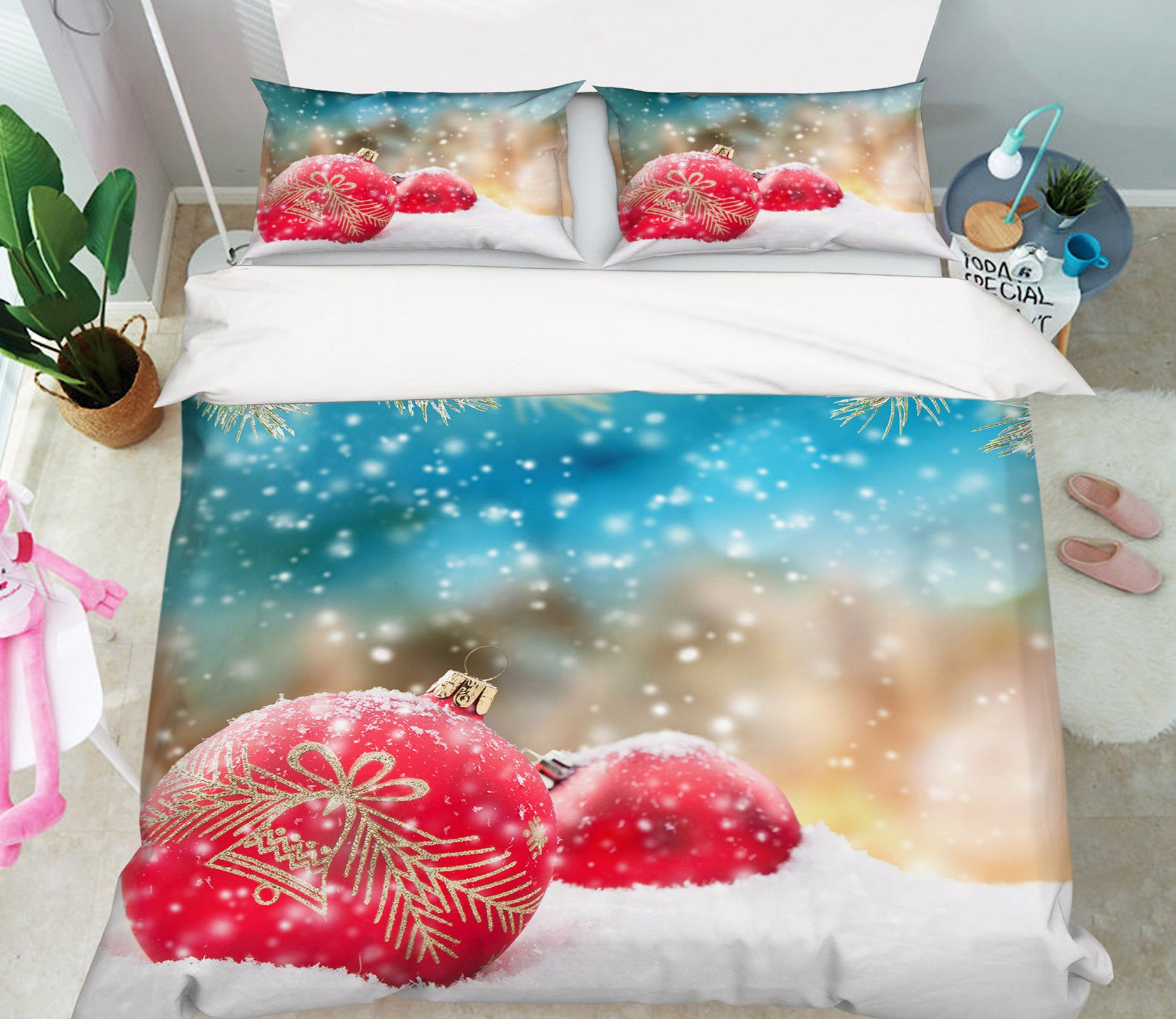 3D Snow Red Ball 52244 Christmas Quilt Duvet Cover Xmas Bed Pillowcases