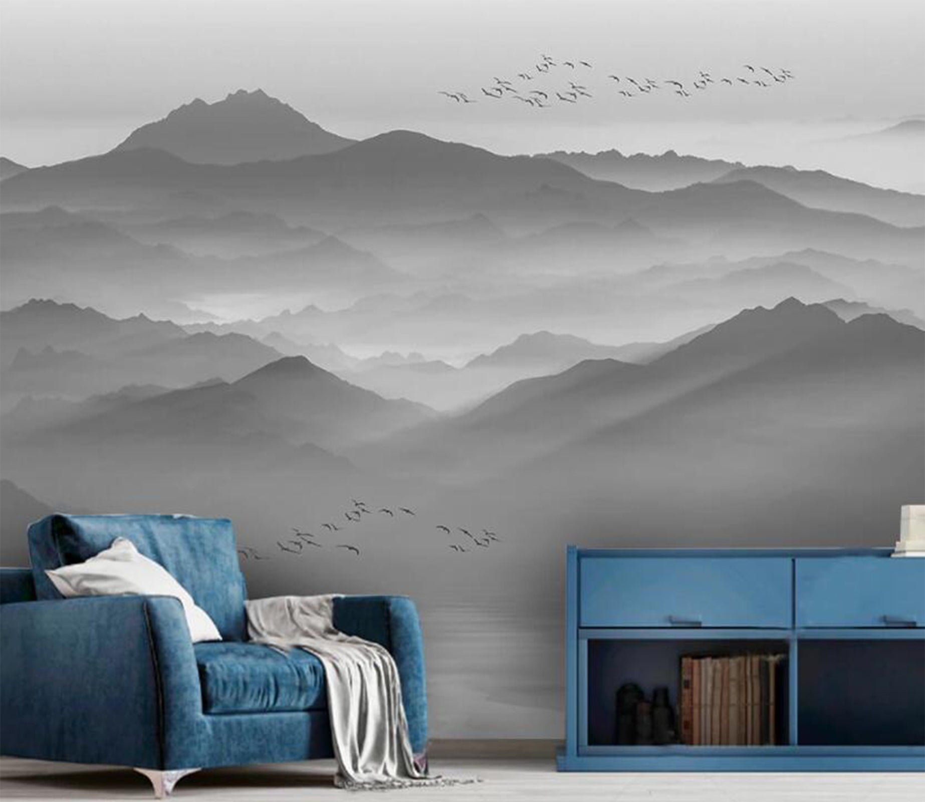 3D Light Gray Serene Mountains 2236 Wall Murals