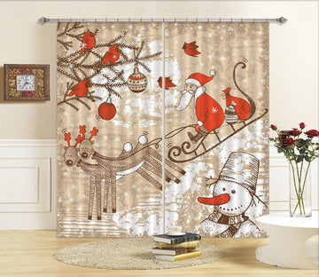3D Doodle Christmas Sleigh Deer 82 Curtains Drapes Curtains AJ Creativity Home 