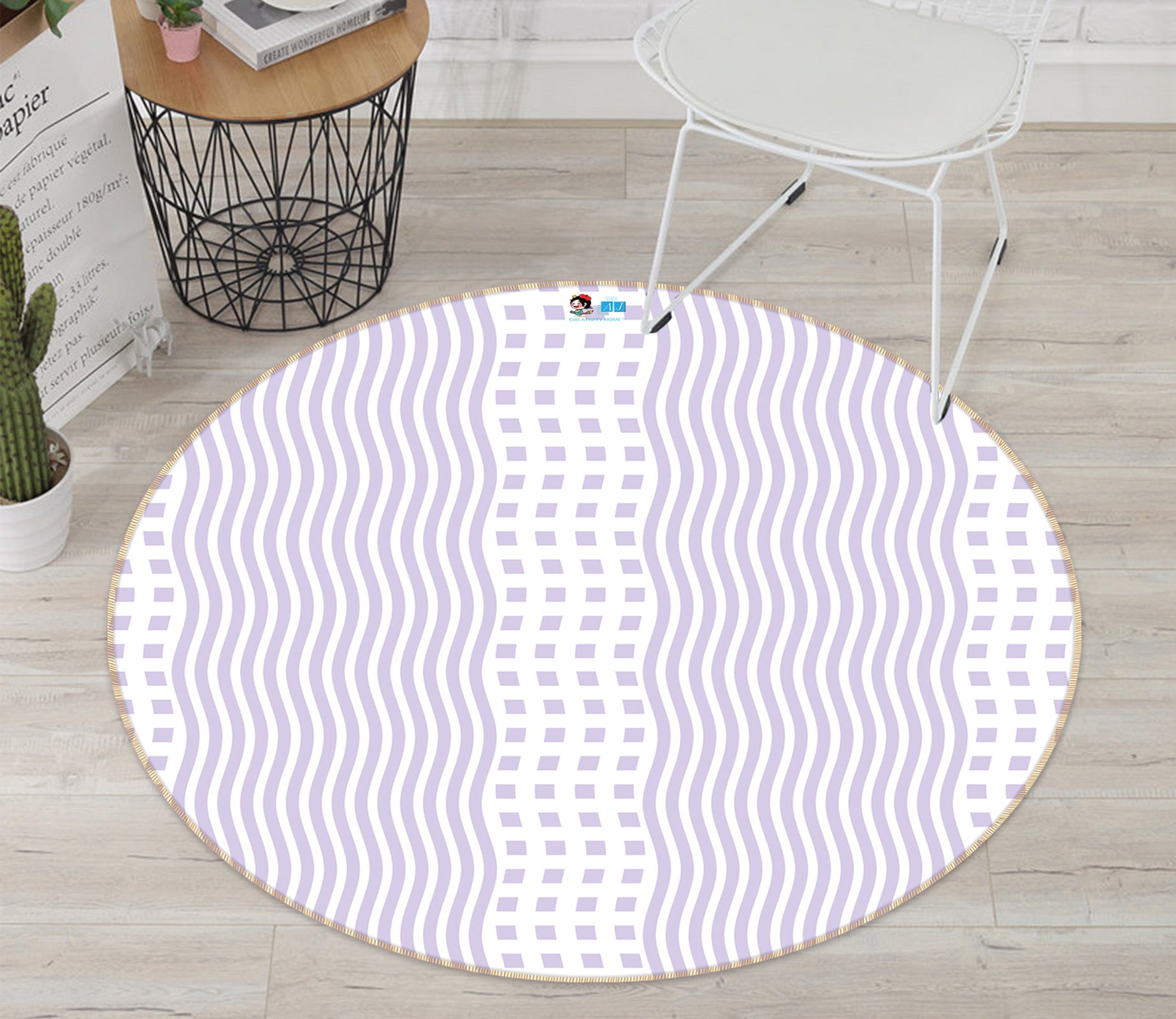 3D Purple Ripple 98102 Kasumi Loffler Rug Round Non Slip Rug Mat