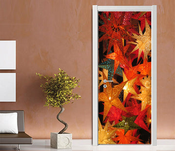 3D Christmas Xmas Bright Leaves 4 Door Mural Wallpaper AJ Wallpaper 