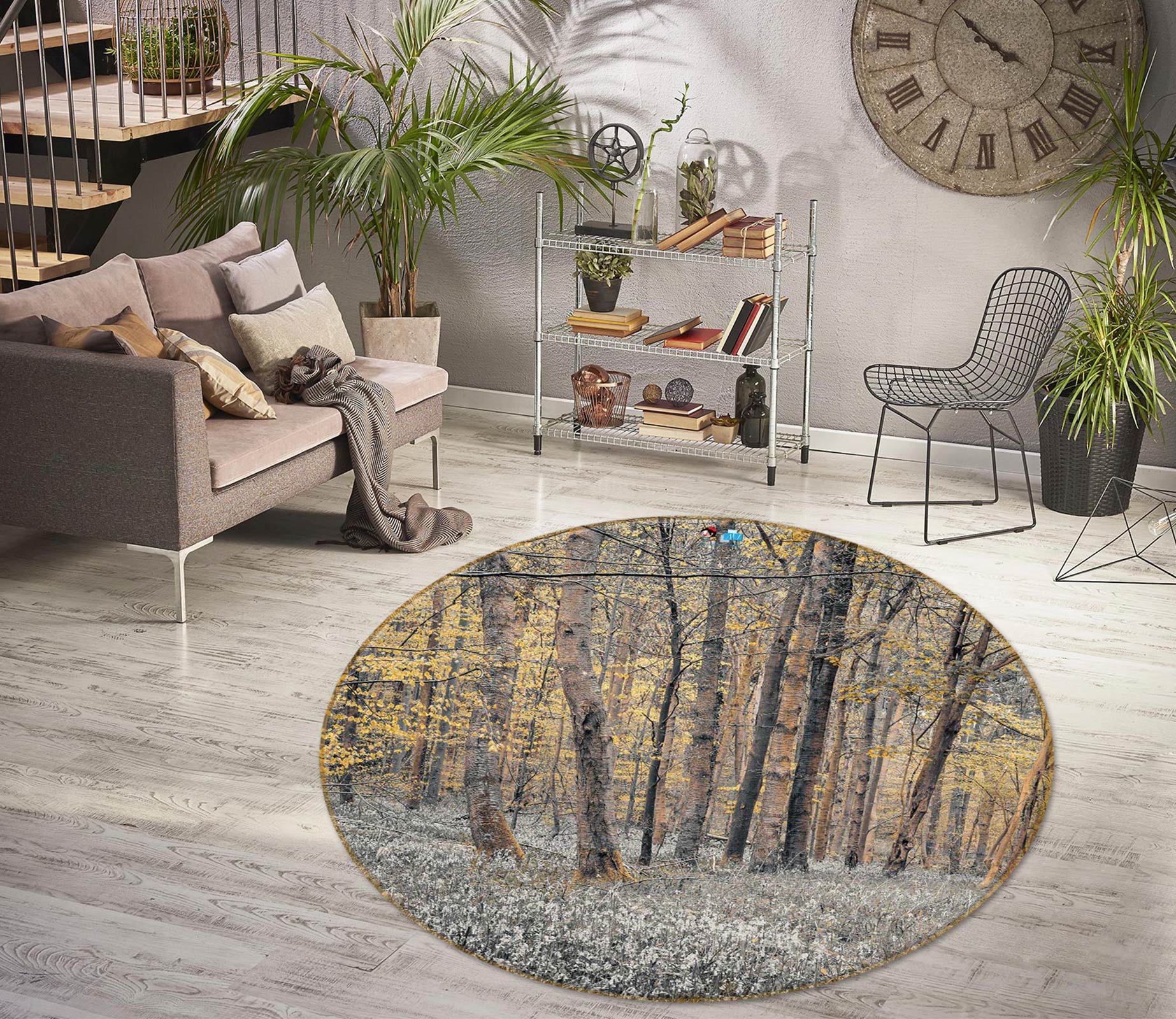 3D Tree Grass 7611 Assaf Frank Rug Round Non Slip Rug Mat