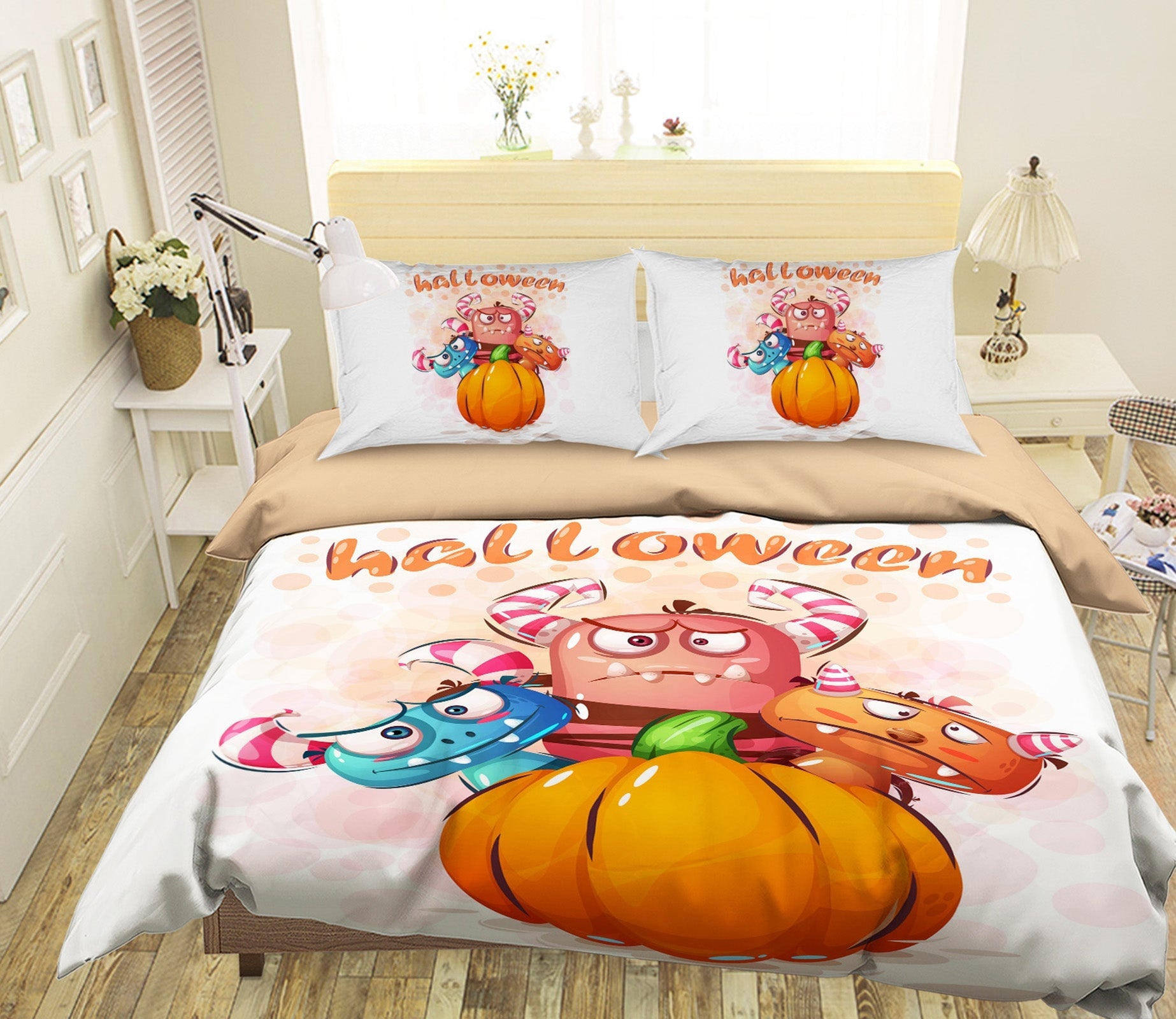 3D Pumpkin Monster 1217 Halloween Bed Pillowcases Quilt Quiet Covers AJ Creativity Home 