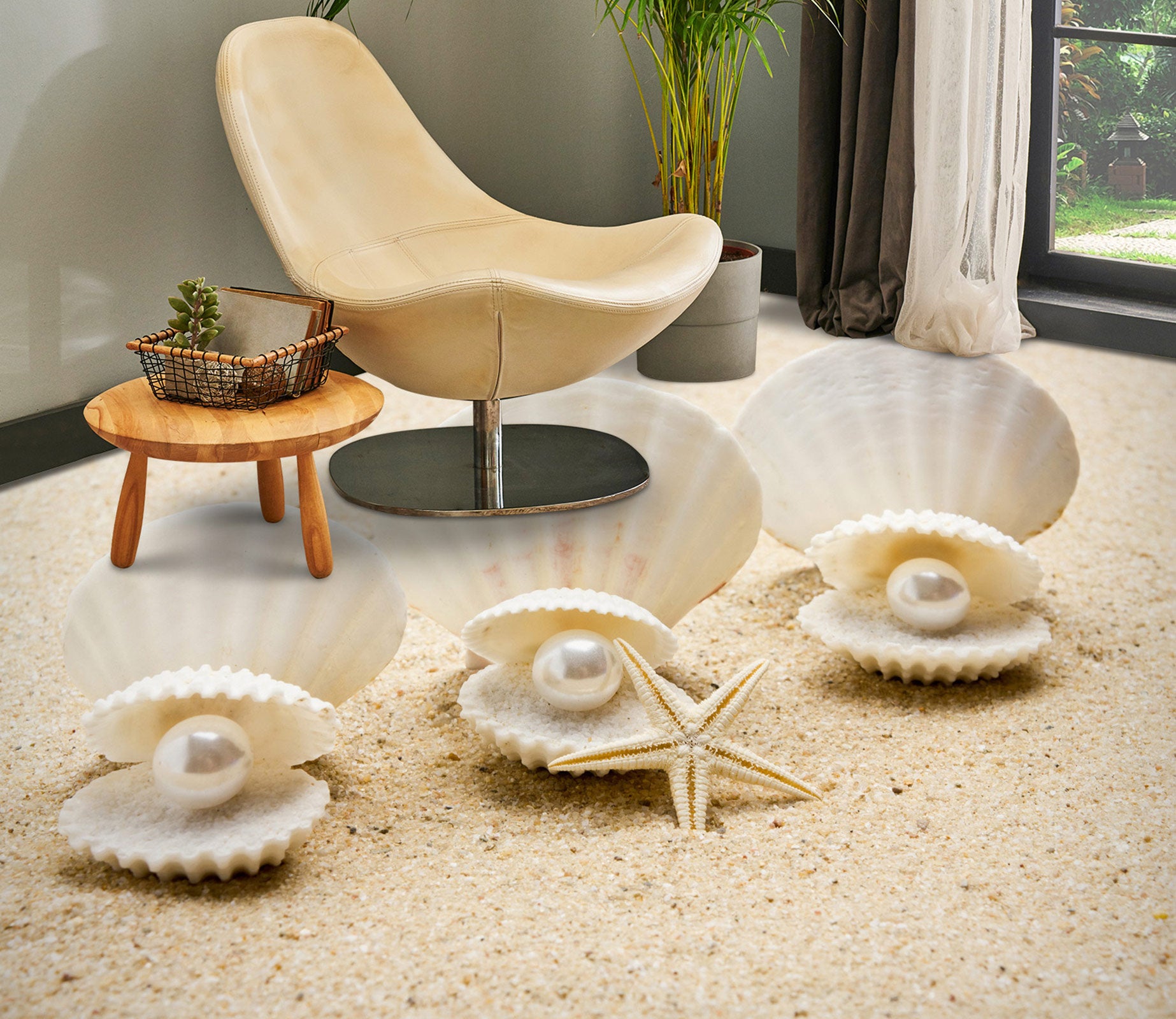 3D Three Pearl Shells 1108 Floor Mural  Wallpaper Murals Self-Adhesive Removable Print Epoxy