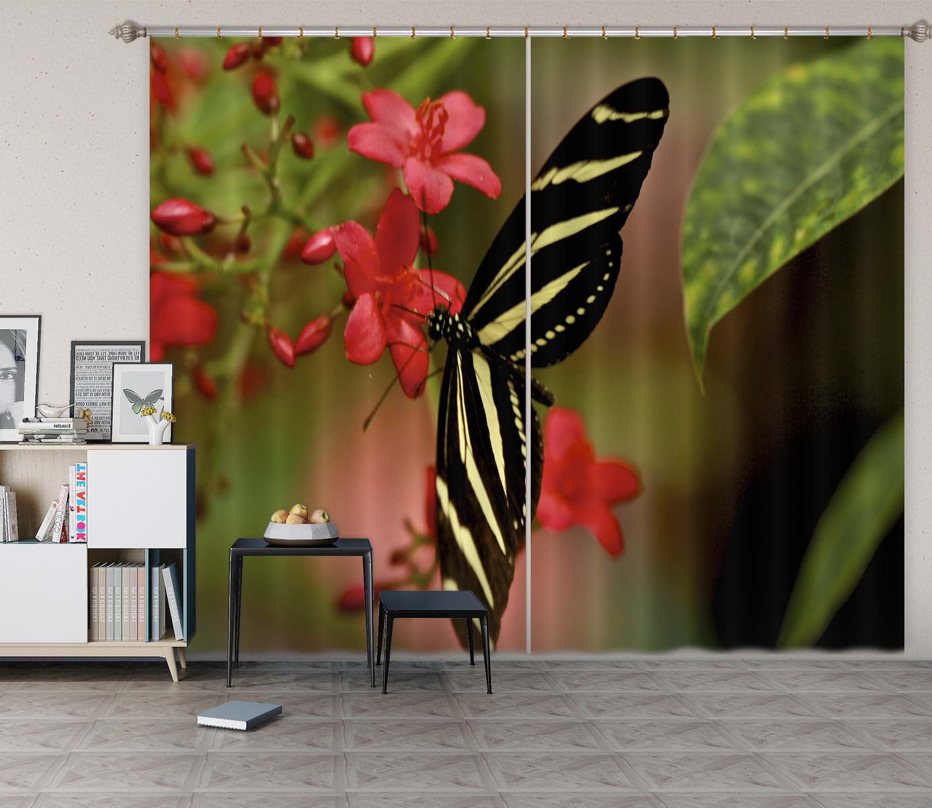 3D Butterfly Collecting Honey 079 Kathy Barefield Curtain Curtains Drapes