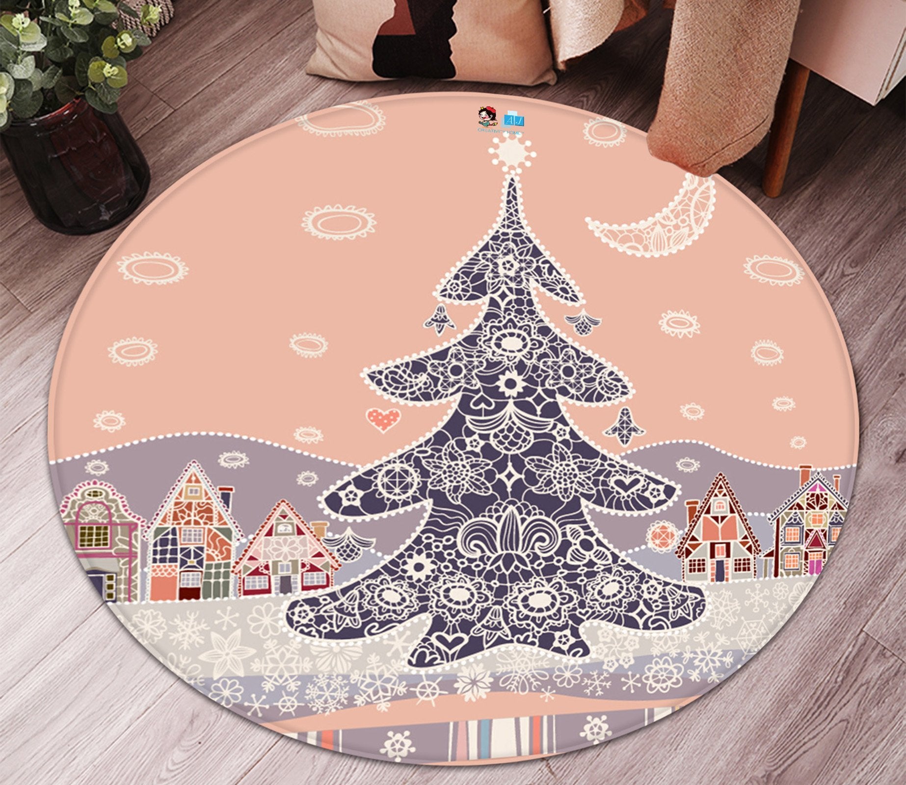 3D Christmas Tree Lace 092 Round Non Slip Rug Mat Mat AJ Creativity Home 