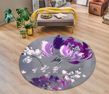 3D Purple Flowers 3877 Skromova Marina Rug Round Non Slip Rug Mat