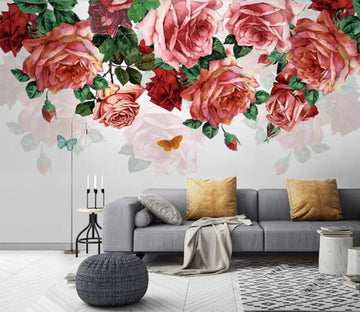 3D Red Rose Leaves WC1201 Wall Murals