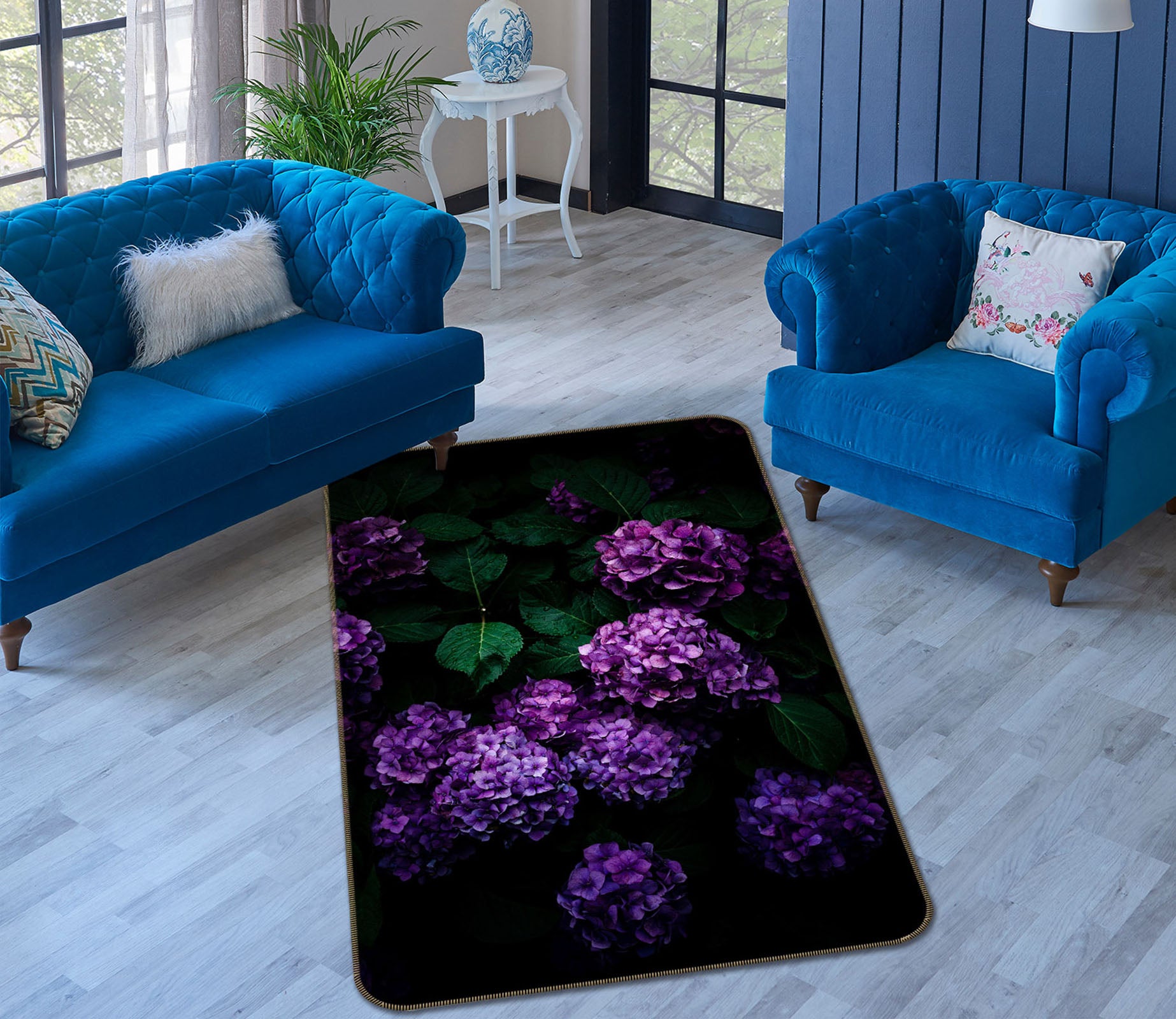 3D Purple Hydrangea 1008 Noirblanc777 Rug Non Slip Rug Mat