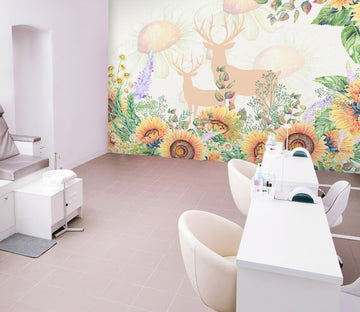 3D Sunflower Deer 071 Wall Murals