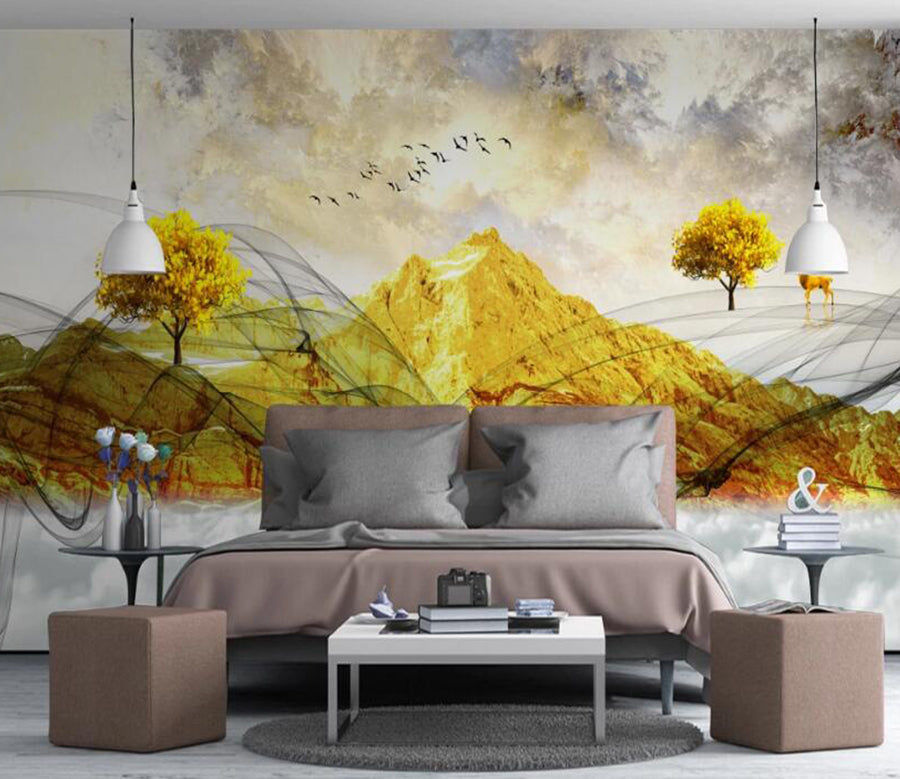 3D Yellow Mountains 152 Wall Murals