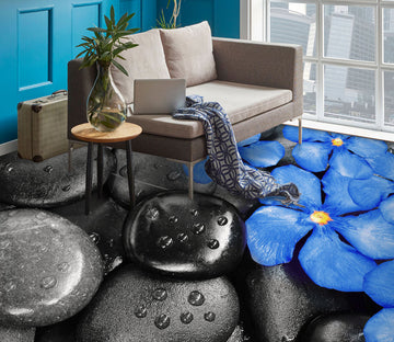 3D Quiet Blue Flowers 1441 Floor Mural  Wallpaper Murals Self-Adhesive Removable Print Epoxy