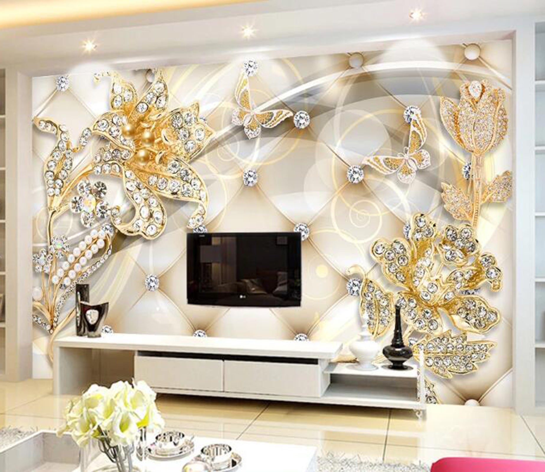 3D Diamond Flower WC97 Wall Murals Wallpaper AJ Wallpaper 2 