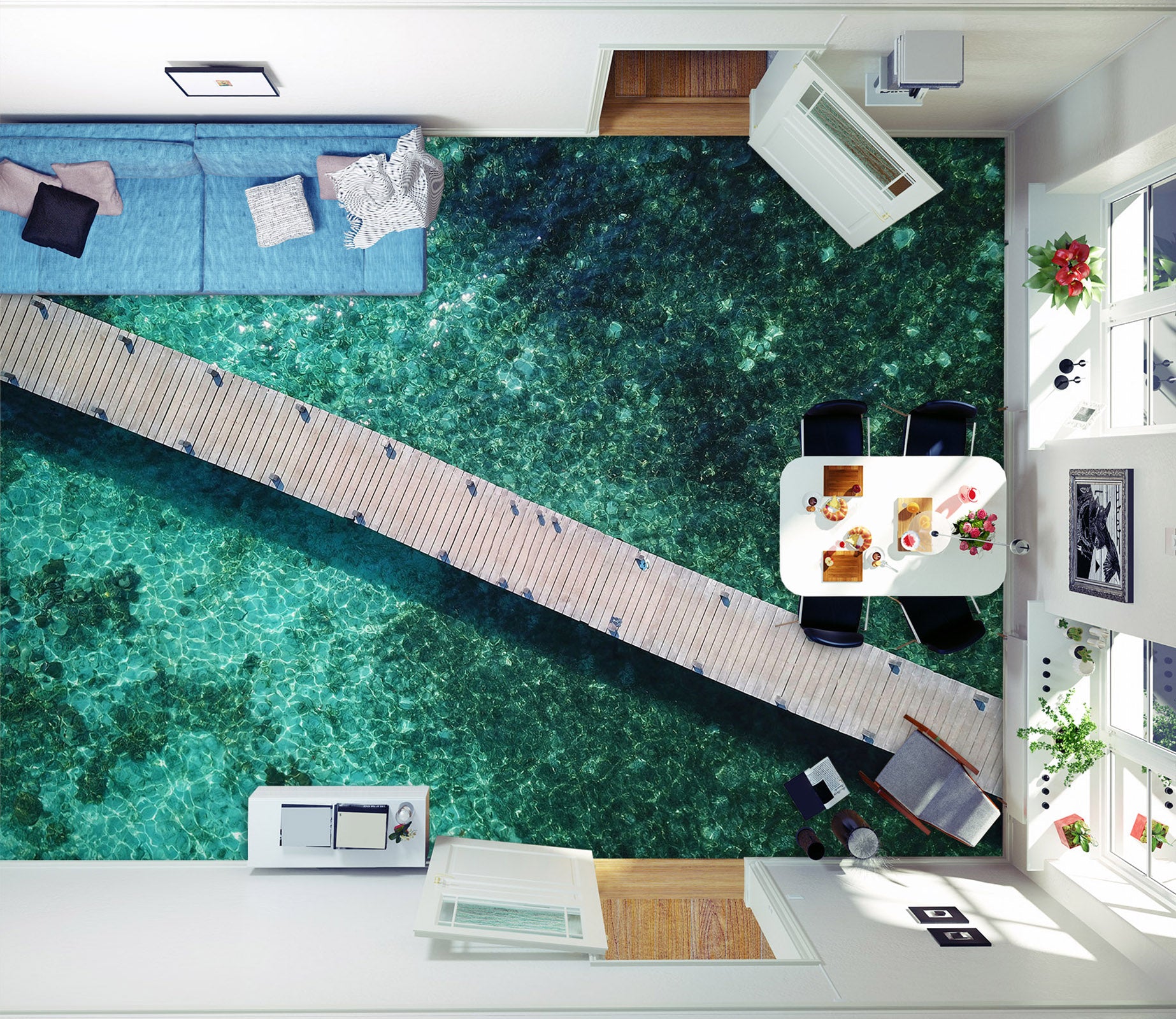 3D Still Dark Green Sea 777 Floor Mural  Wallpaper Murals Rug & Mat Print Epoxy waterproof bath floor