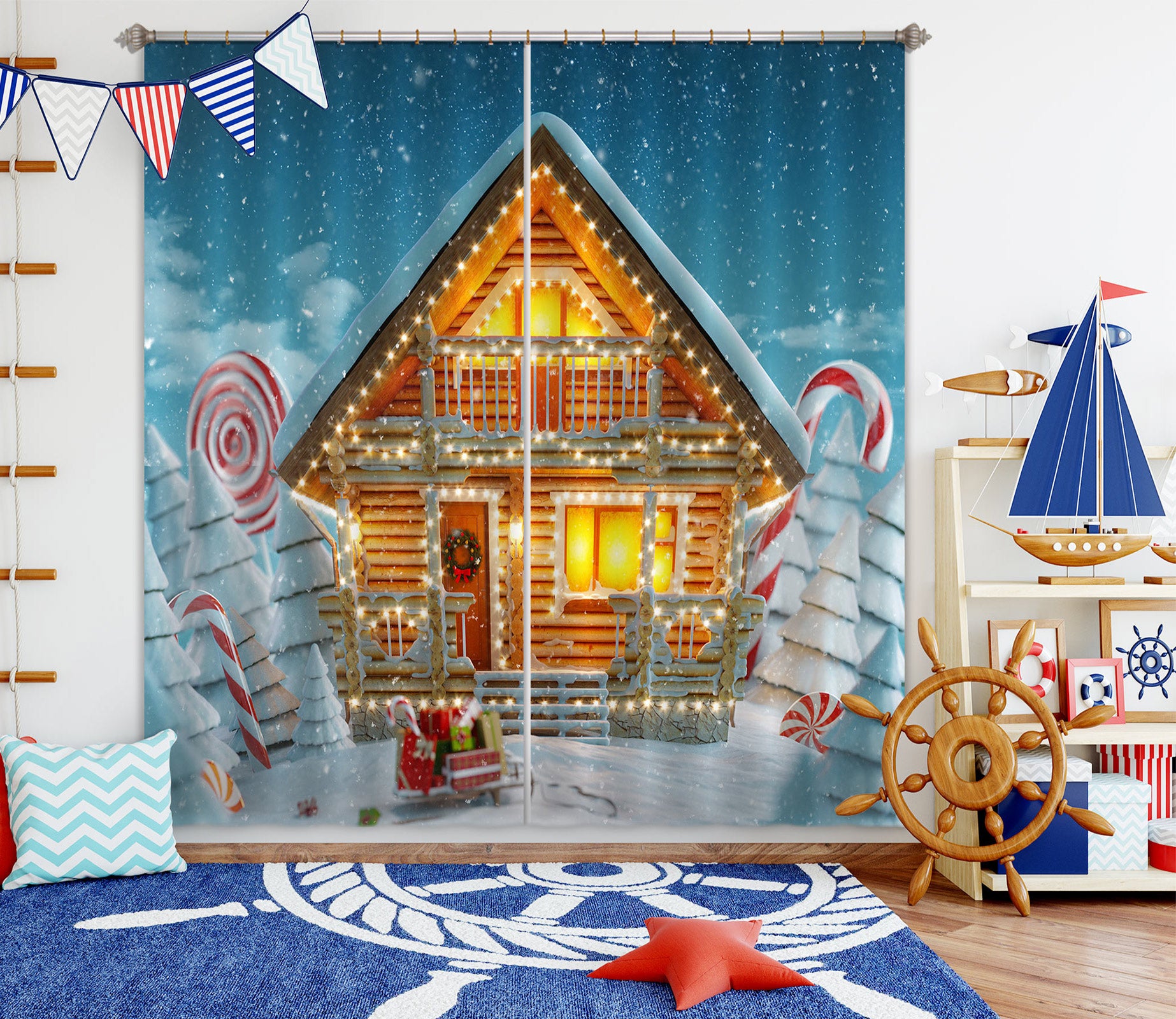 3D Cabin 53100 Christmas Curtains Drapes Xmas