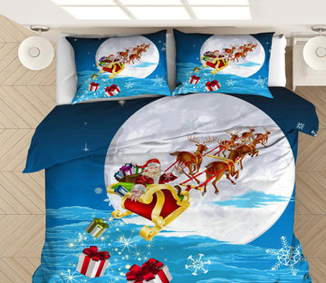 3D Moon Sleigh Deer 32138 Christmas Quilt Duvet Cover Xmas Bed Pillowcases