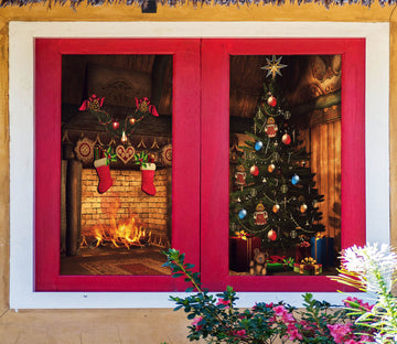3D Christmas Tree Fireplace 31028 Christmas Window Film Print Sticker Cling Stained Glass Xmas