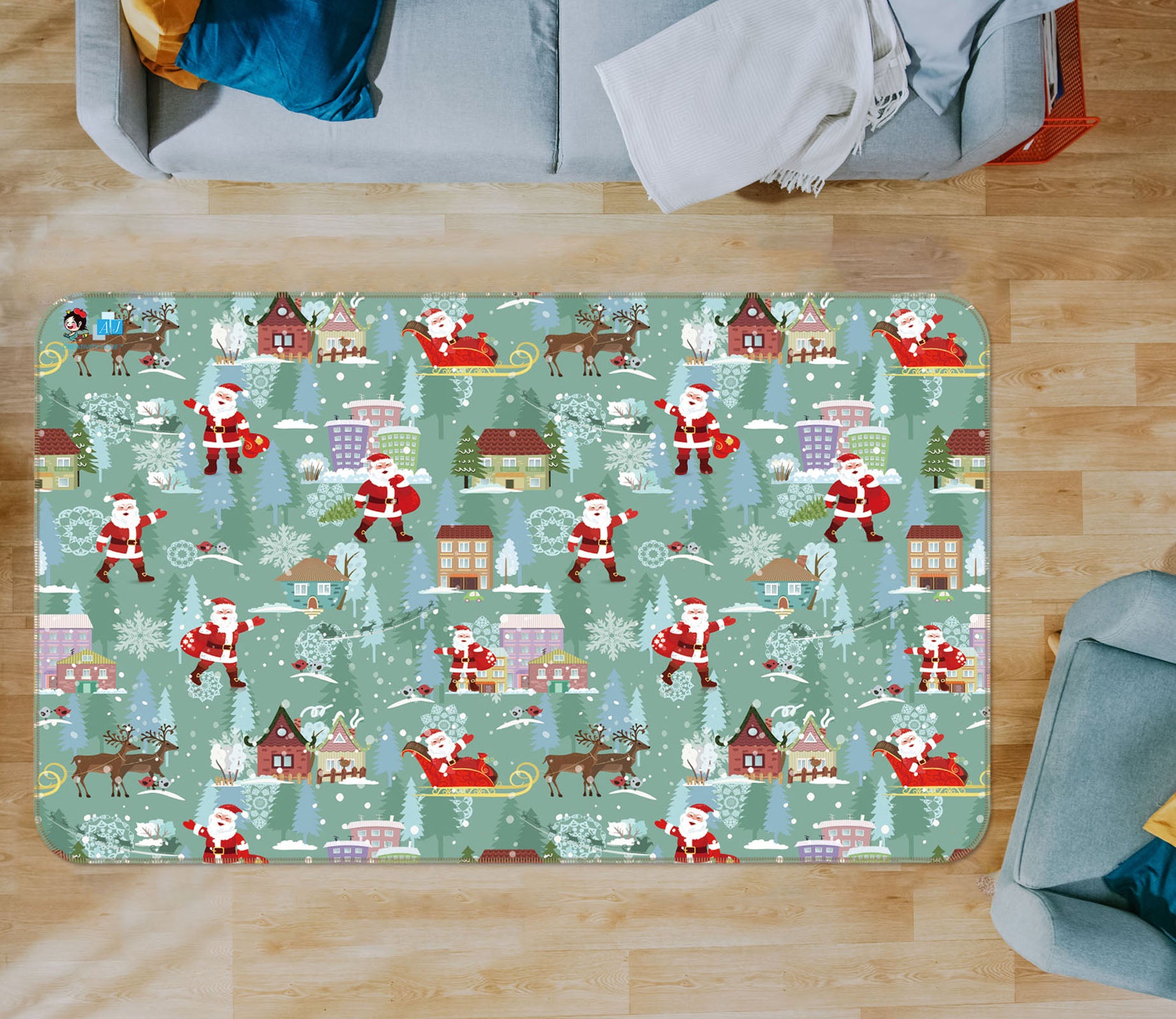 3D Santa Claus House Pattern 56215 Christmas Non Slip Rug Mat Xmas