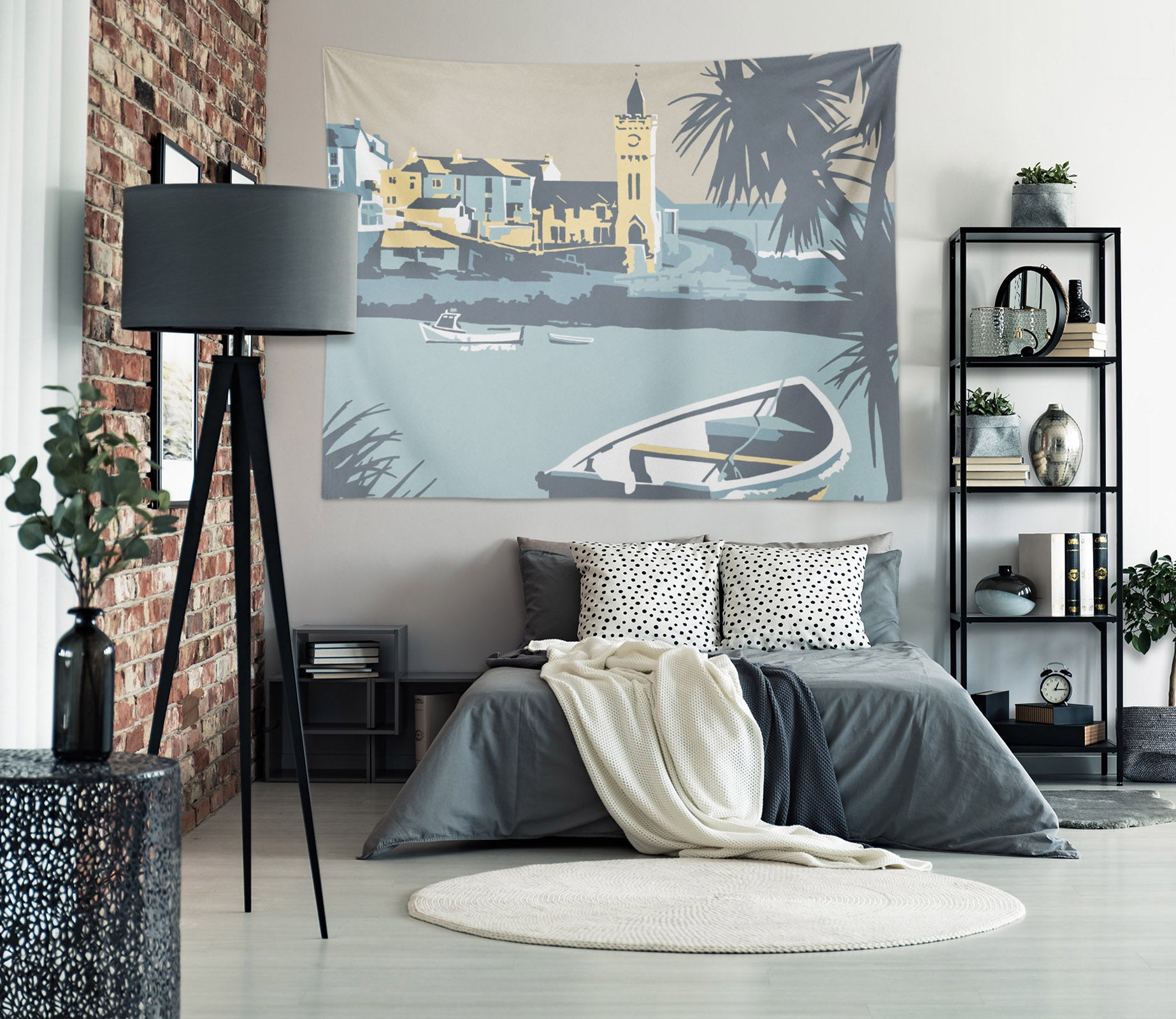 3D Blue Lake Boat 1030 Steve Read Tapestry Hanging Cloth Hang