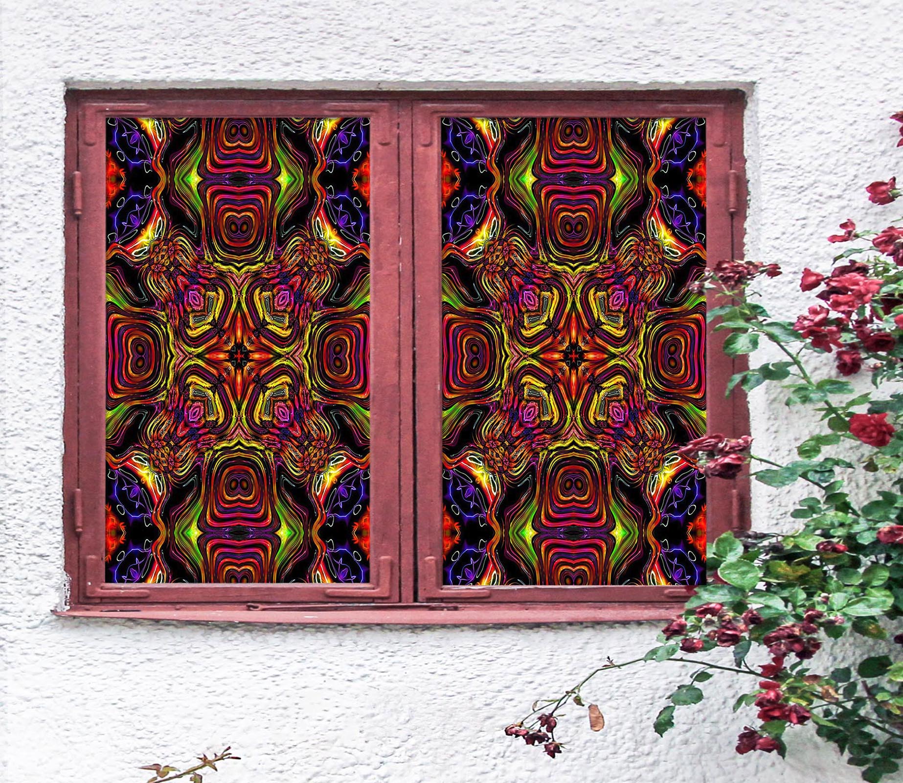 3D Red Art Pattern 191 Window Film Print Sticker Cling Stained Glass UV Block