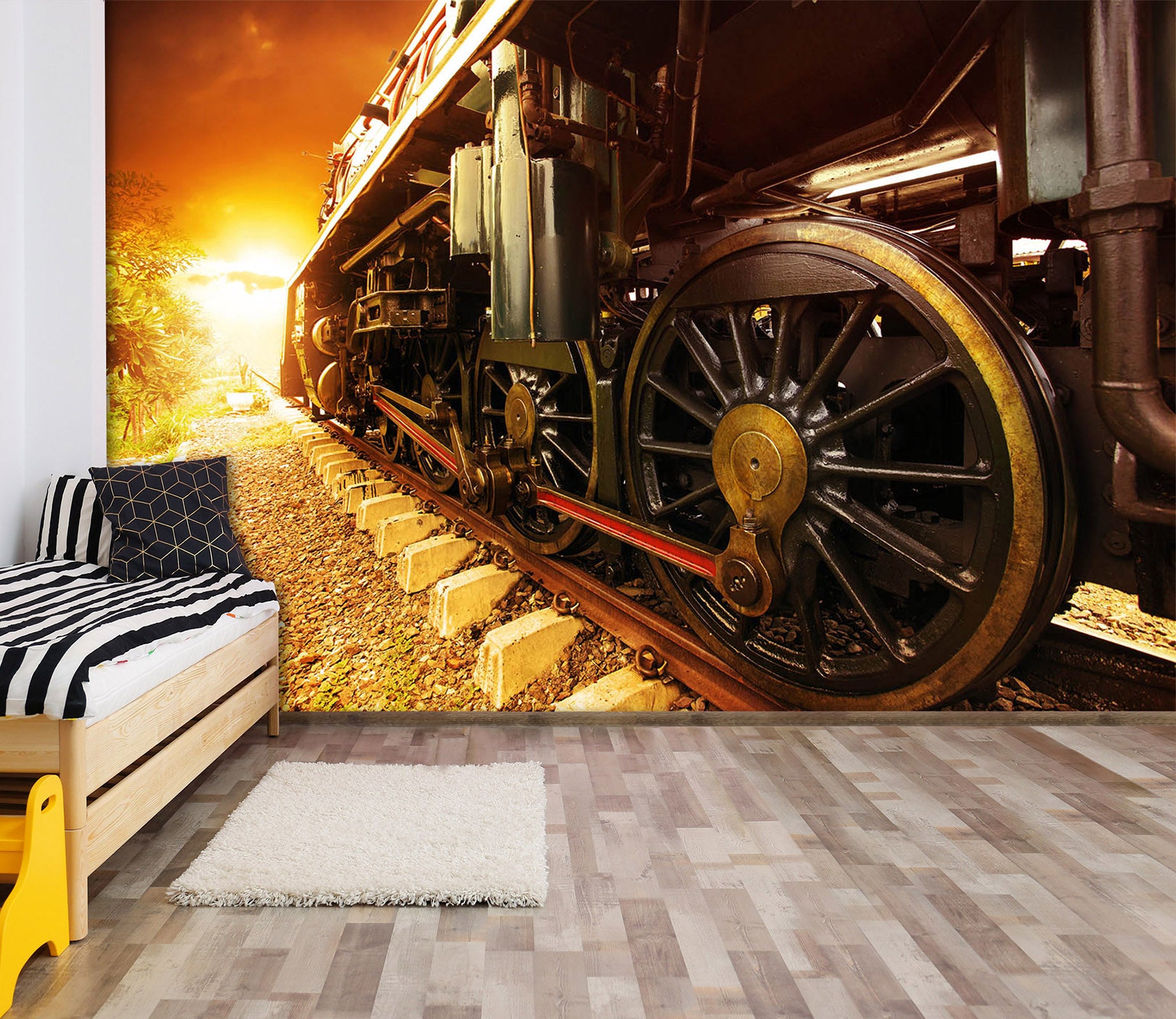 3D Sunset Train Railwa 011 Vehicle Wall Murals