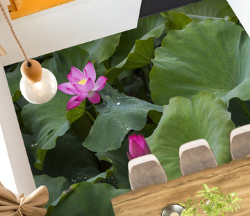 3D Deep Pink Lotus 1507 Floor Mural  Wallpaper Murals Self-Adhesive Removable Print Epoxy