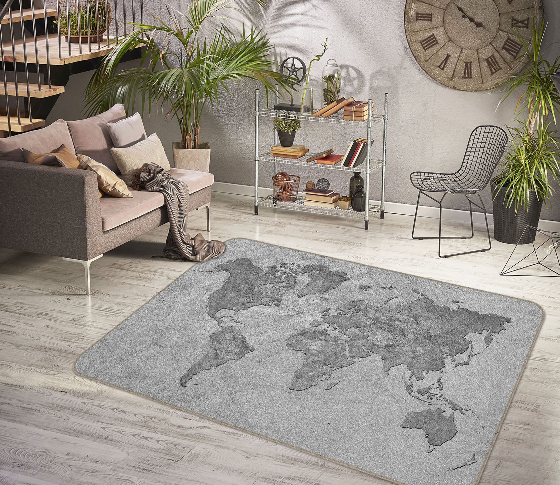 3D Grey World 273 World Map Non Slip Rug Mat
