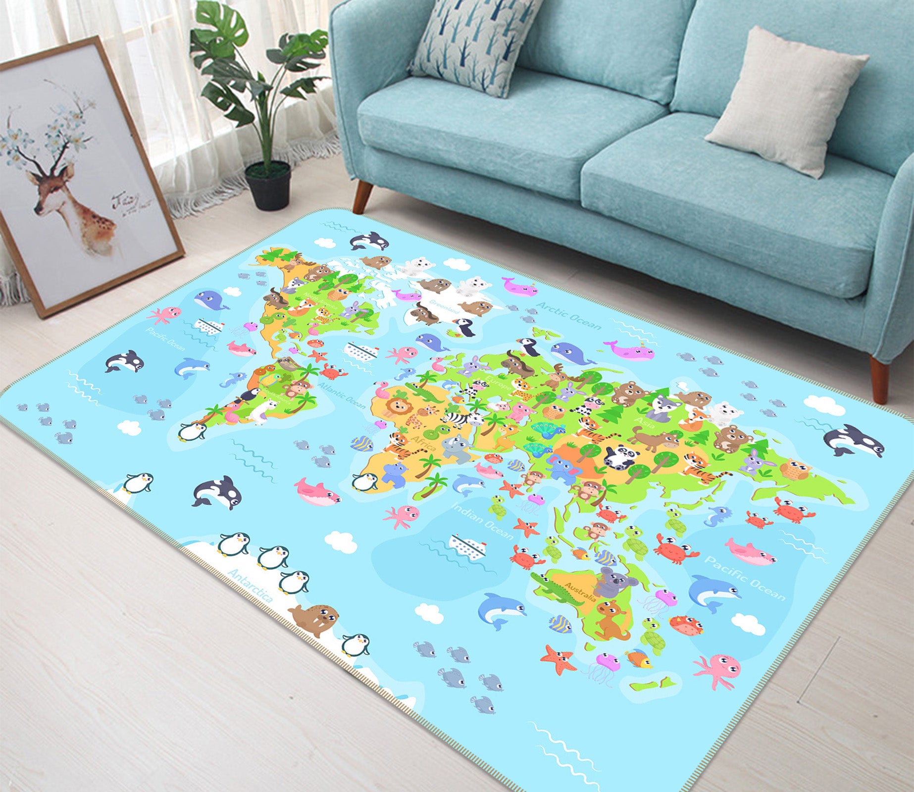 3D Island Life 299 World Map Non Slip Rug Mat