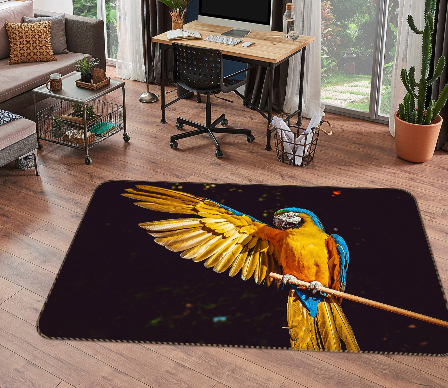 3D Yellow Parrot 012 Animal Non Slip Rug Mat