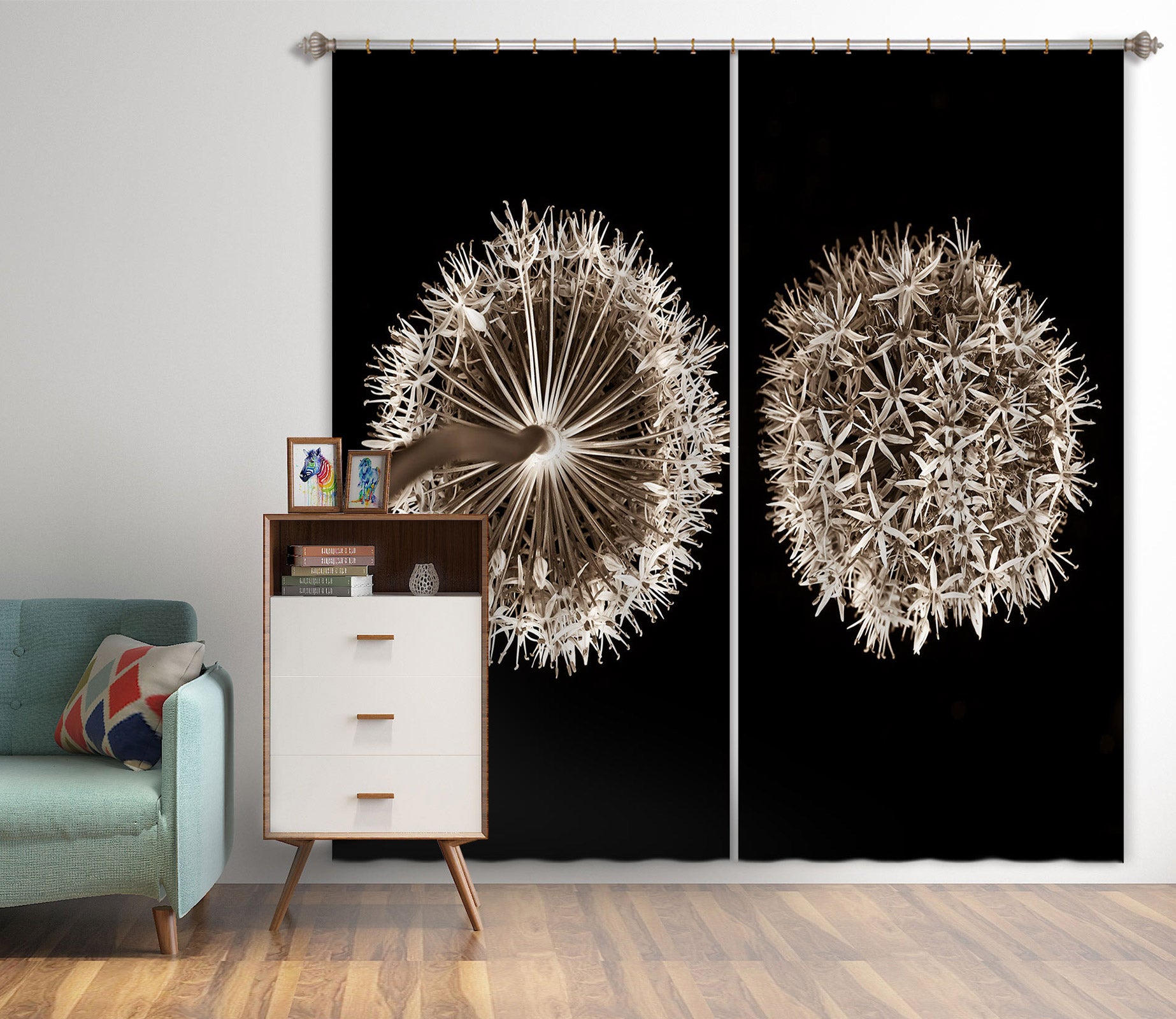 3D Gray Dandelion 6501 Assaf Frank Curtain Curtains Drapes