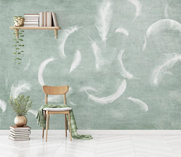 3D Light Green Texture And White Feathers 2150 Wall Murals