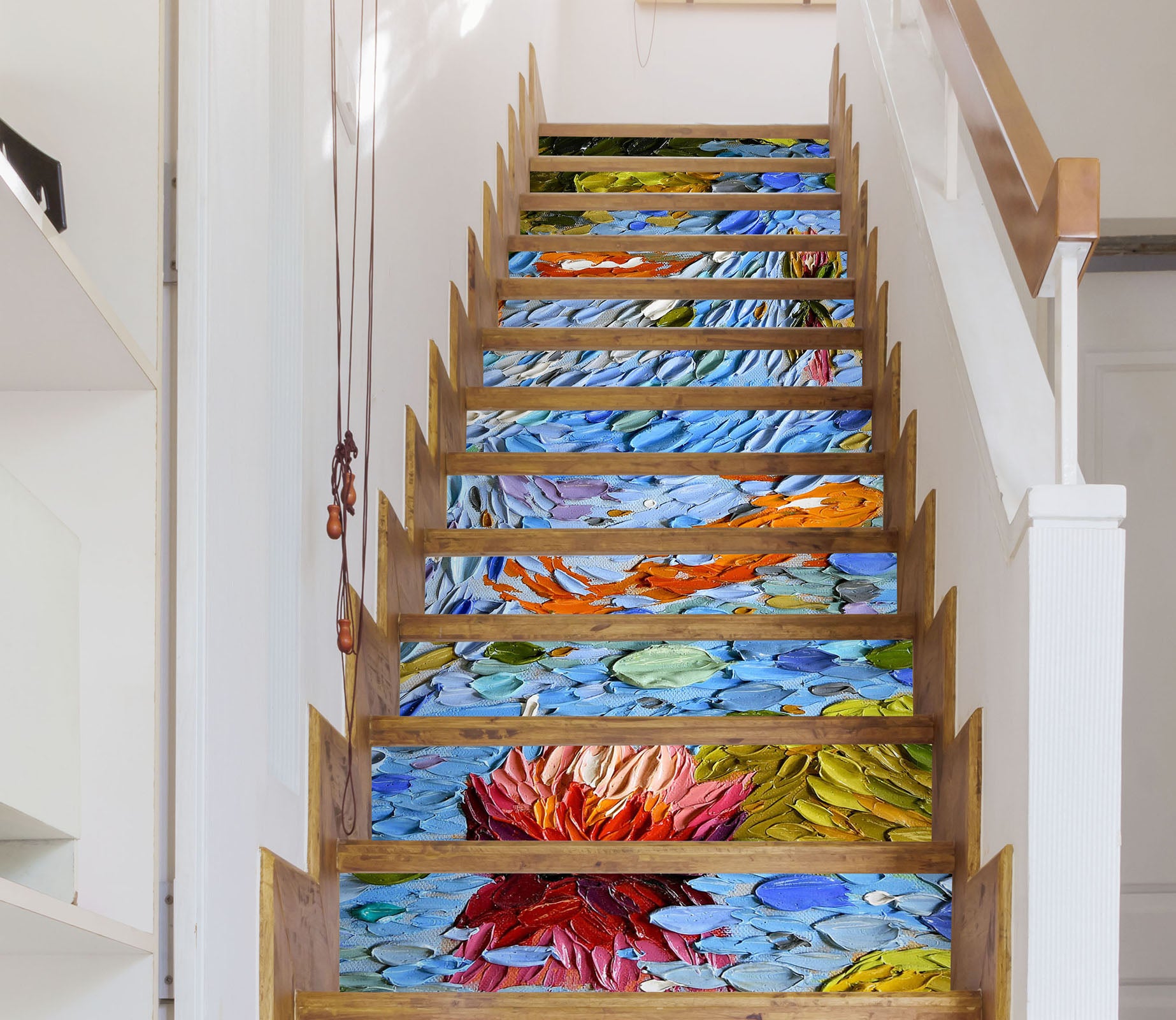 3D Red Flower River Oil Painting 96152 Dena Tollefson Stair Risers