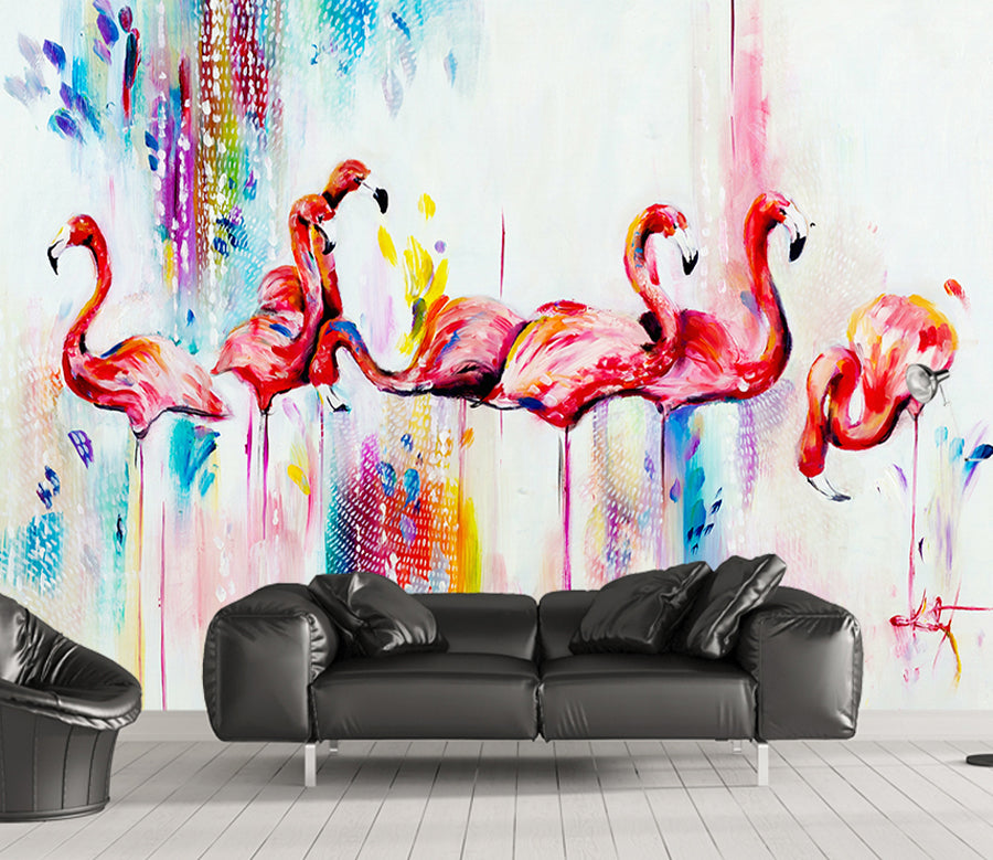 3D Flamingo Painting WG186 Wall Murals