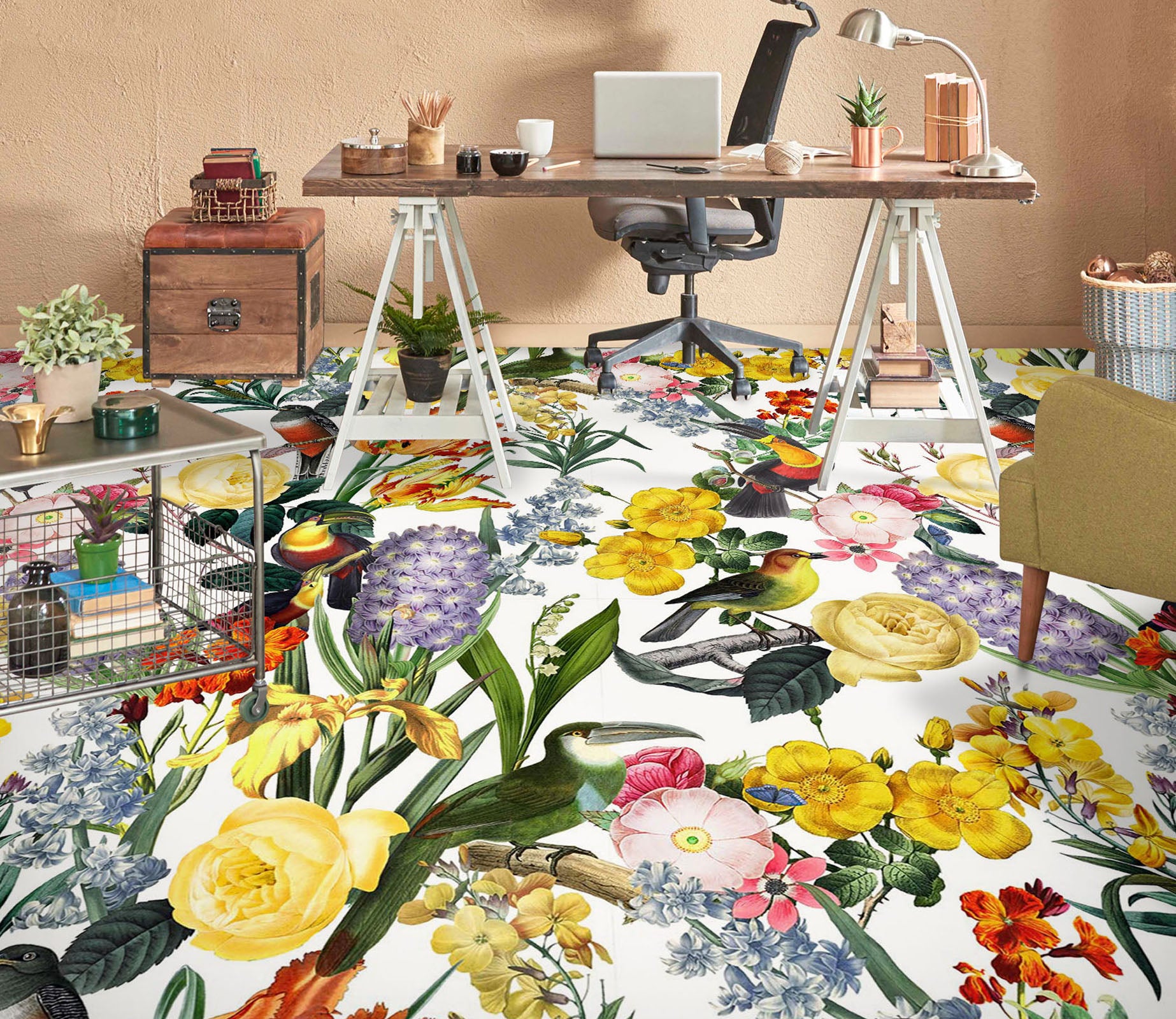 3D Colorful Flower Bird 99221 Uta Naumann Floor Mural  Wallpaper Murals Self-Adhesive Removable Print Epoxy