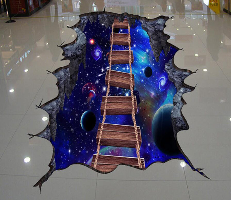 3D Starry Sky Wooden Bridge 102 Floor Mural  Self-Adhesive Sticker Bathroom Non-slip Waterproof Flooring Murals