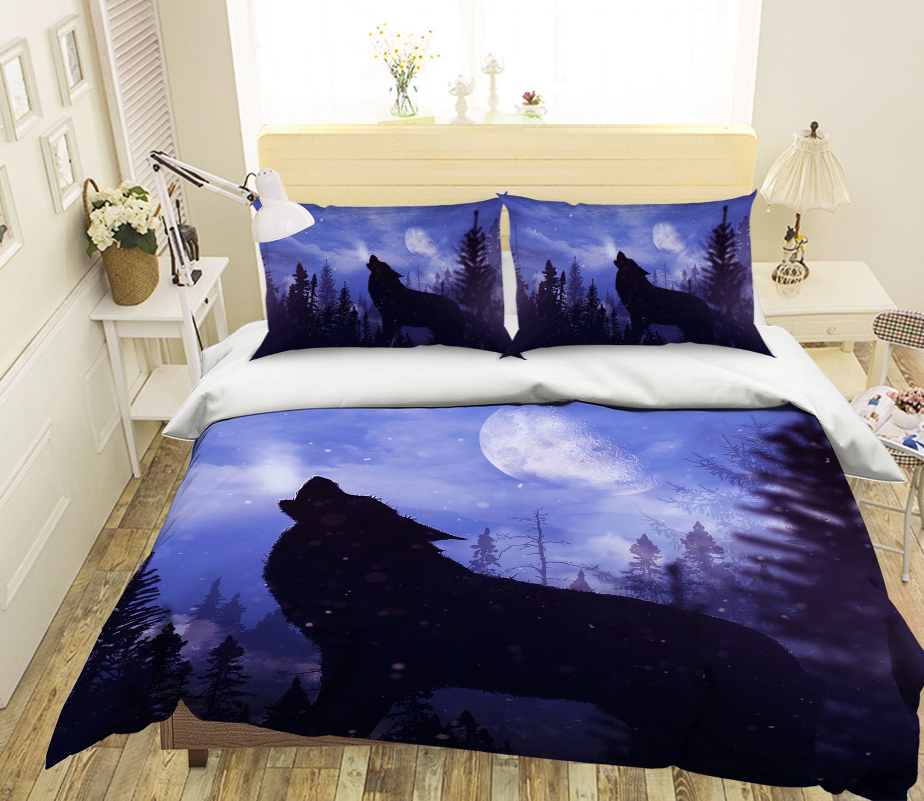 3D Moon Black Wolf 141 Bed Pillowcases Quilt