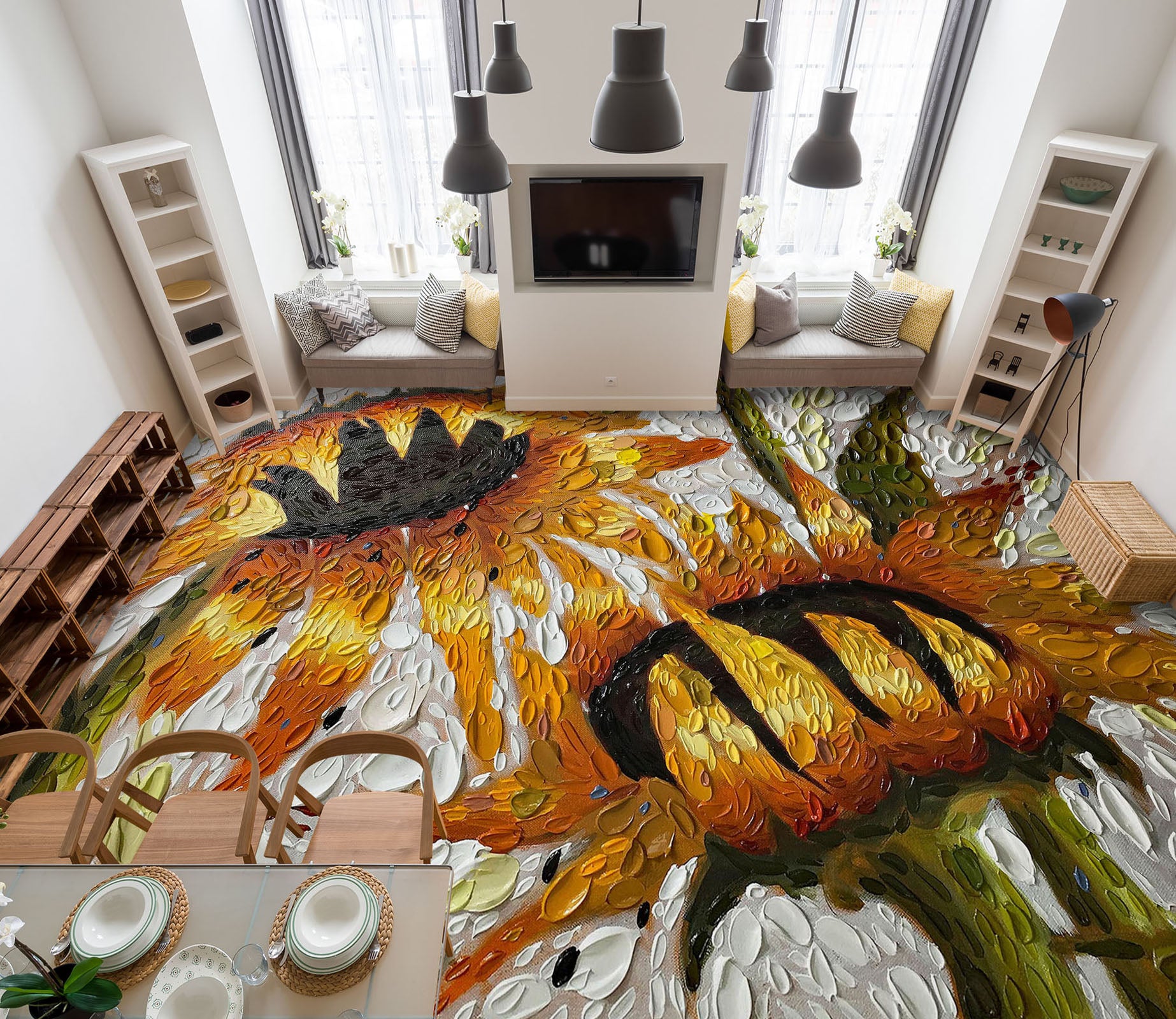 3D Sunflower 102170 Dena Tollefson Floor Mural  Wallpaper Murals Self-Adhesive Removable Print Epoxy