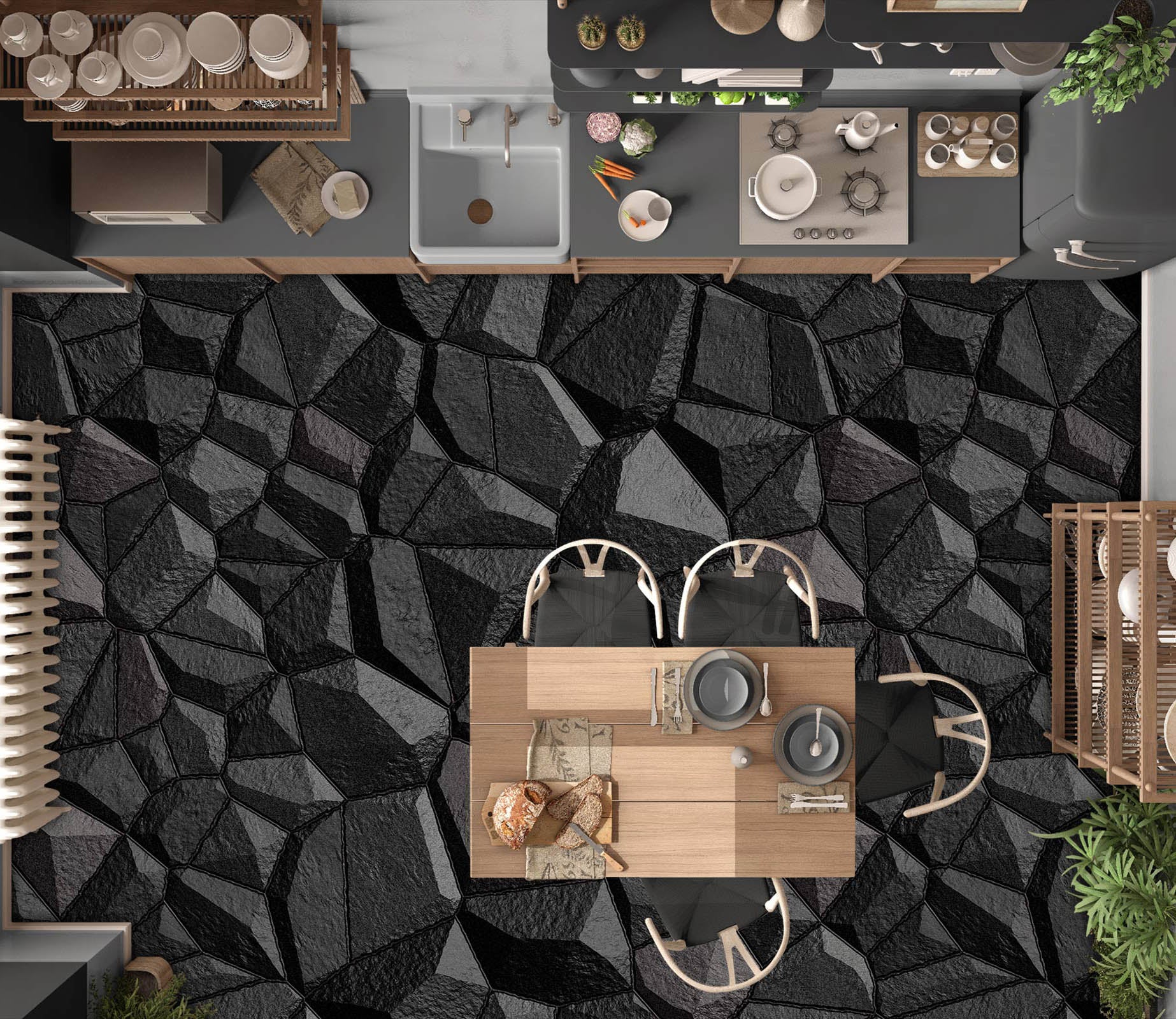 3D Simple Black Stones 1375 Floor Mural  Wallpaper Murals Self-Adhesive Removable Print Epoxy