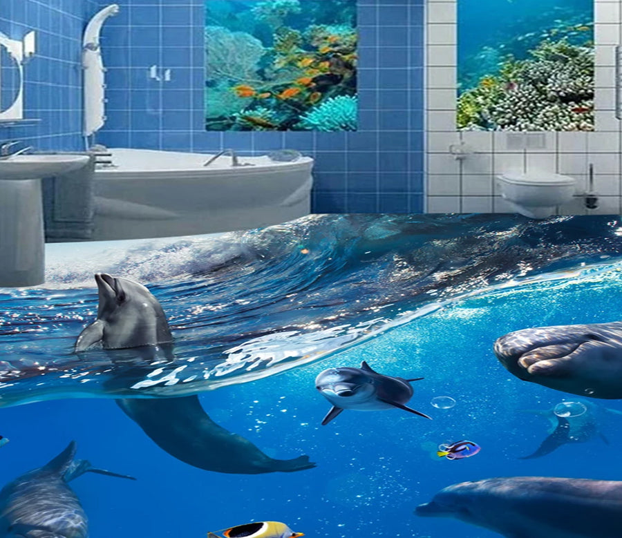 3D Dolphin Family 516 Floor Mural  Wallpaper Murals Rug & Mat Print Epoxy waterproof bath floor