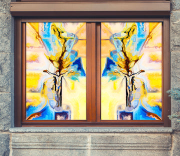 3D Abstract Yellow 249 Window Film Print Sticker Cling Stained Glass UV Block