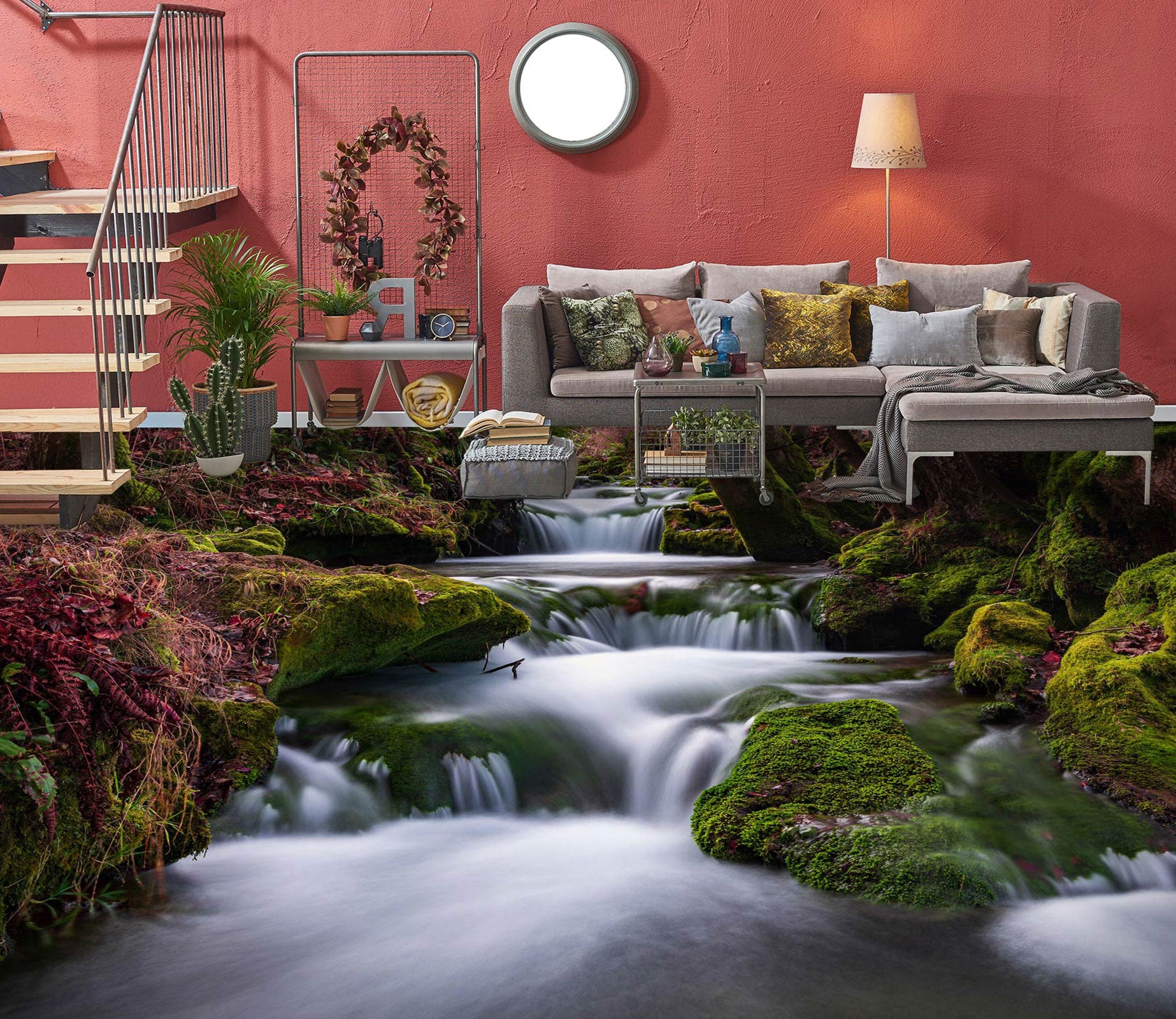 3D Cool Green And River 1074 Floor Mural  Wallpaper Murals Self-Adhesive Removable Print Epoxy